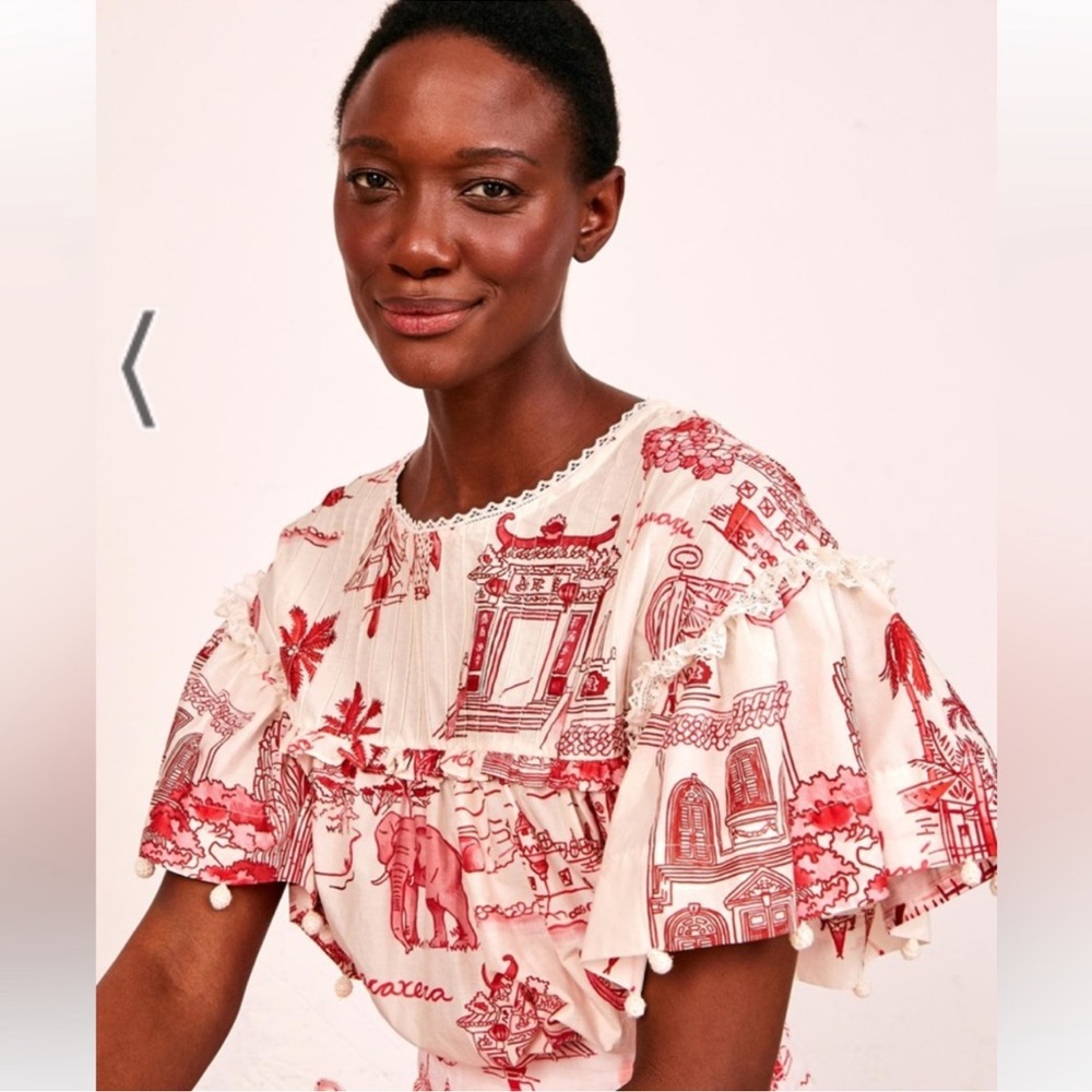 FARM Rio Red and White Ruffle Blouse - Picture 3 of 4